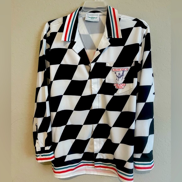 Casablanca dress shirt size large men checker flag soft silk